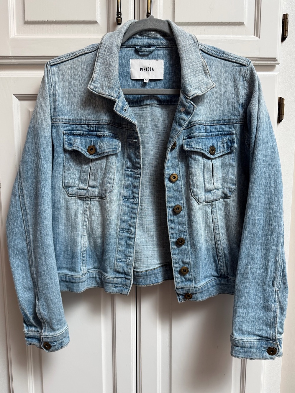 Pistola Light Wash Denim Jacket Cotton Spandex Size Medium
